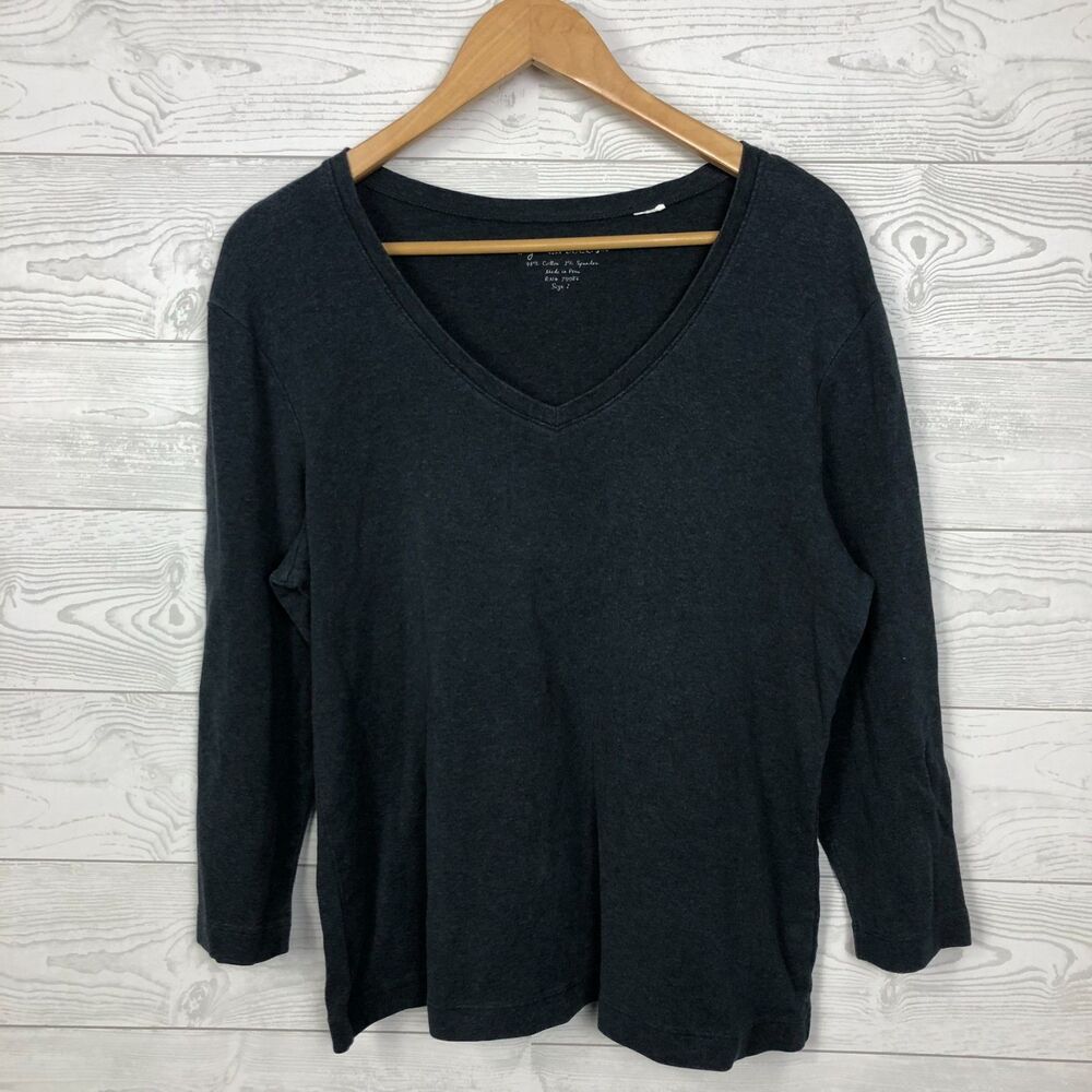 Chico's Women's Size 2/Large 3/4 Sleeve V Neck Tee Shirt Cotton Blend Solid Gray